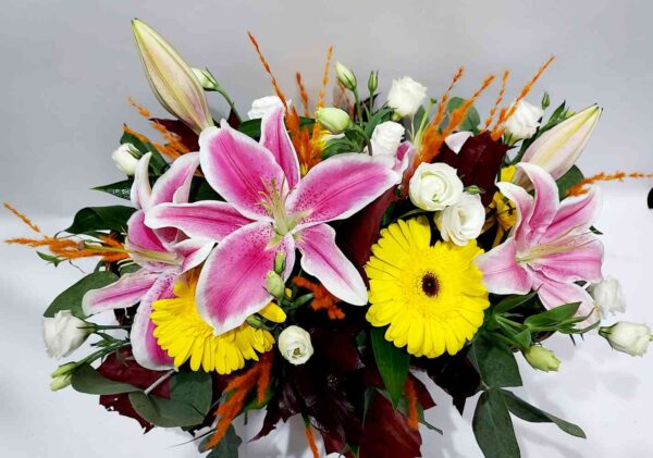 Colorful, cheerful bouquet with a variety of flowers