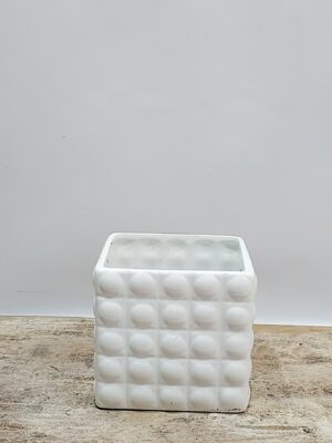 Square white ceramic with relief designs, dimension 14x14x13