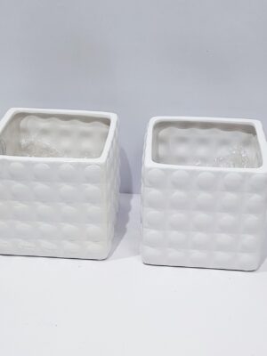 Ceramic square white cube for plant, dimension 14x14x13 height
