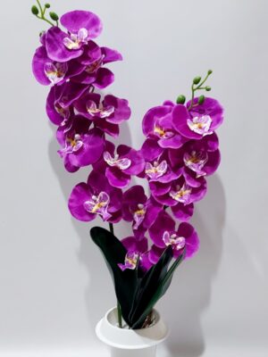 Fabric orchid in purple color in a memorial vase 70 cm.
