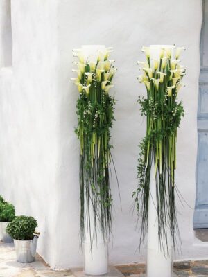 Λαμπάδες γάμου σετ 2 με λευκά λουλούδια