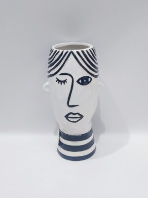 Special vase for a girl, for fresh flowers in shades of black-white, dimensions 26 cm height